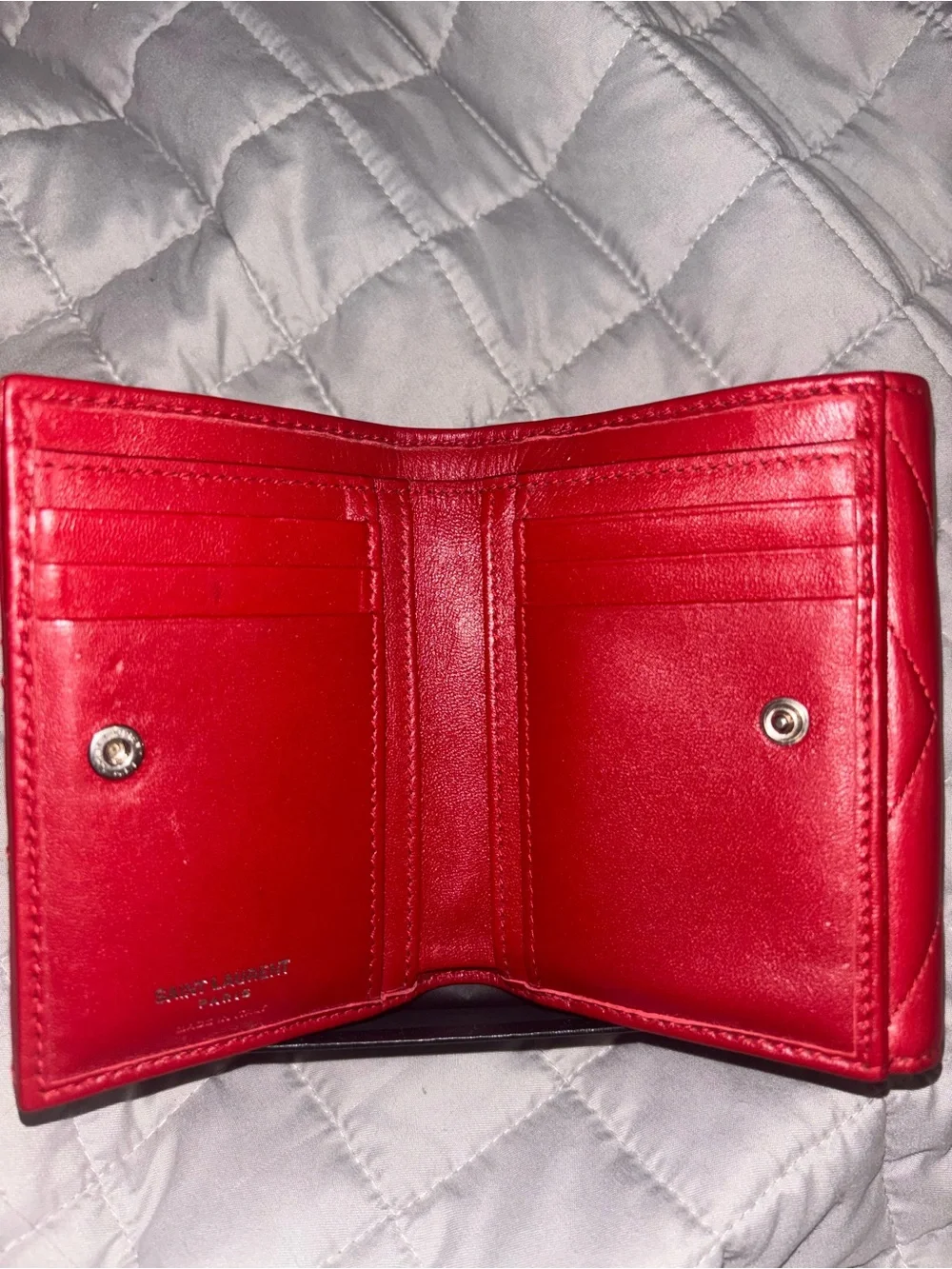 Saint Laurent Red Quilted Leather YSL Logo wallet